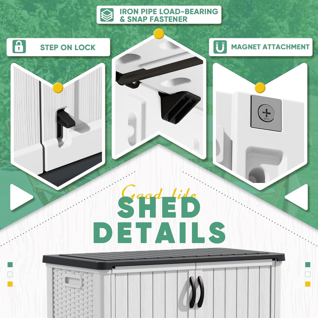 Devoko Outdoor Storage Cabinet 26 Cu Ft with Lockable Doors, Horizontal Storage Shed Waterproof Patio Tools Storage Box for Sofa Cushions, Gardening Tools and Accessories (White)