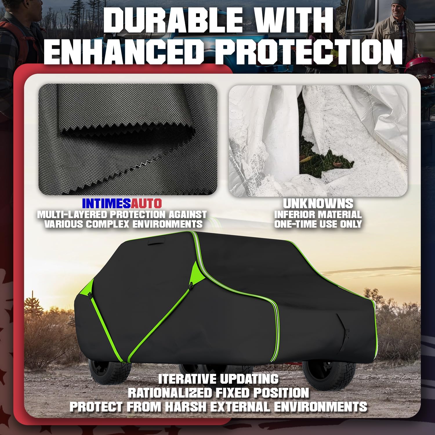 153 Inch UTV Cover for Polaris Ranger Crew RZR General 4, Can-Am Defender Maverick Commander Max, Yamaha Wolverine Viking, Kawasaki Mule Pro, Black 600D Cover Protection for 4-6 Seater UTV