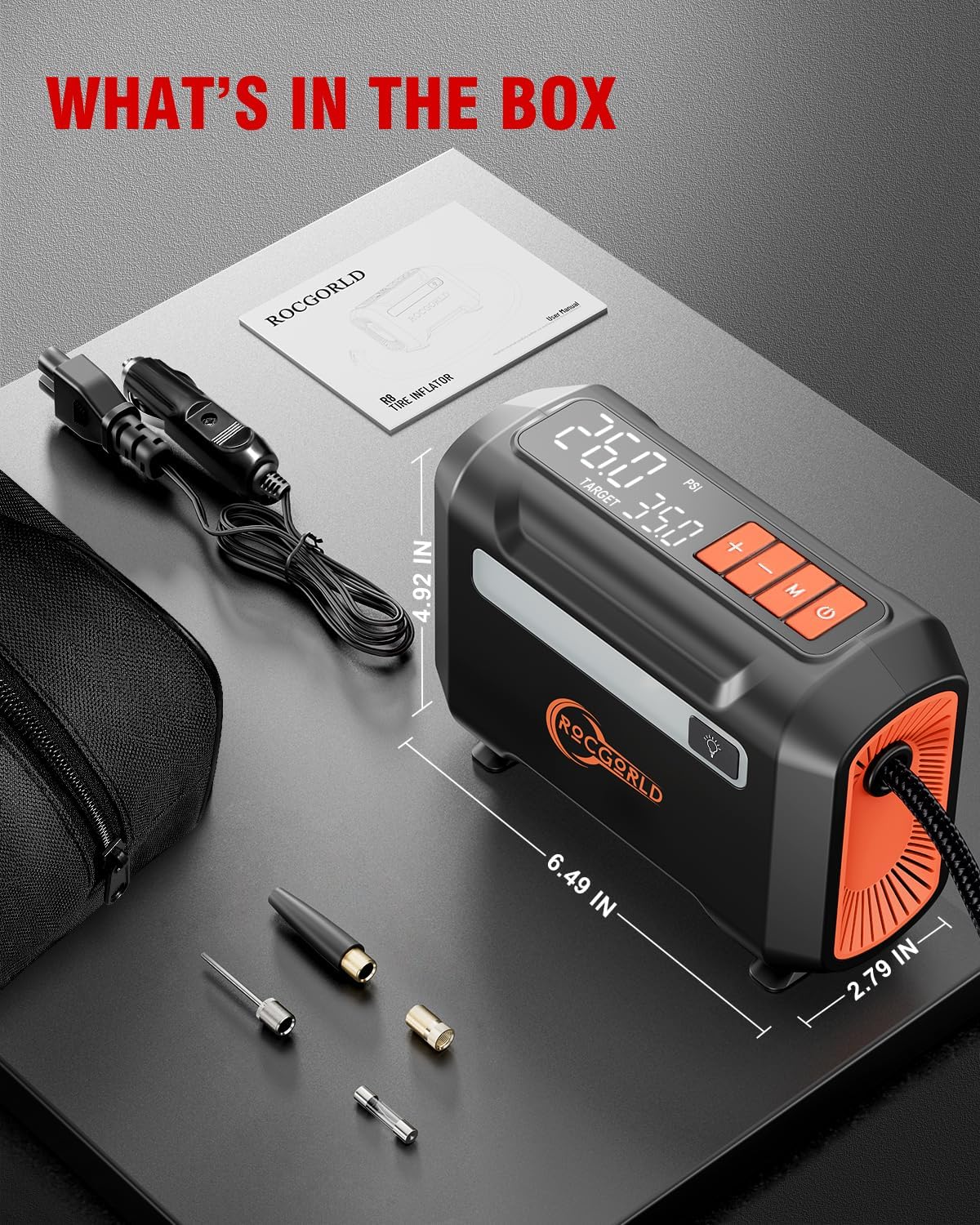R8 Tire Inflator Portable Air Compressor, DC 12V Air Compressor for Car with Large Dual Digital Screen, 3X Faster Inflation Air Pump for Car Tires, Bike, Ball, Motor - Car Accessories
