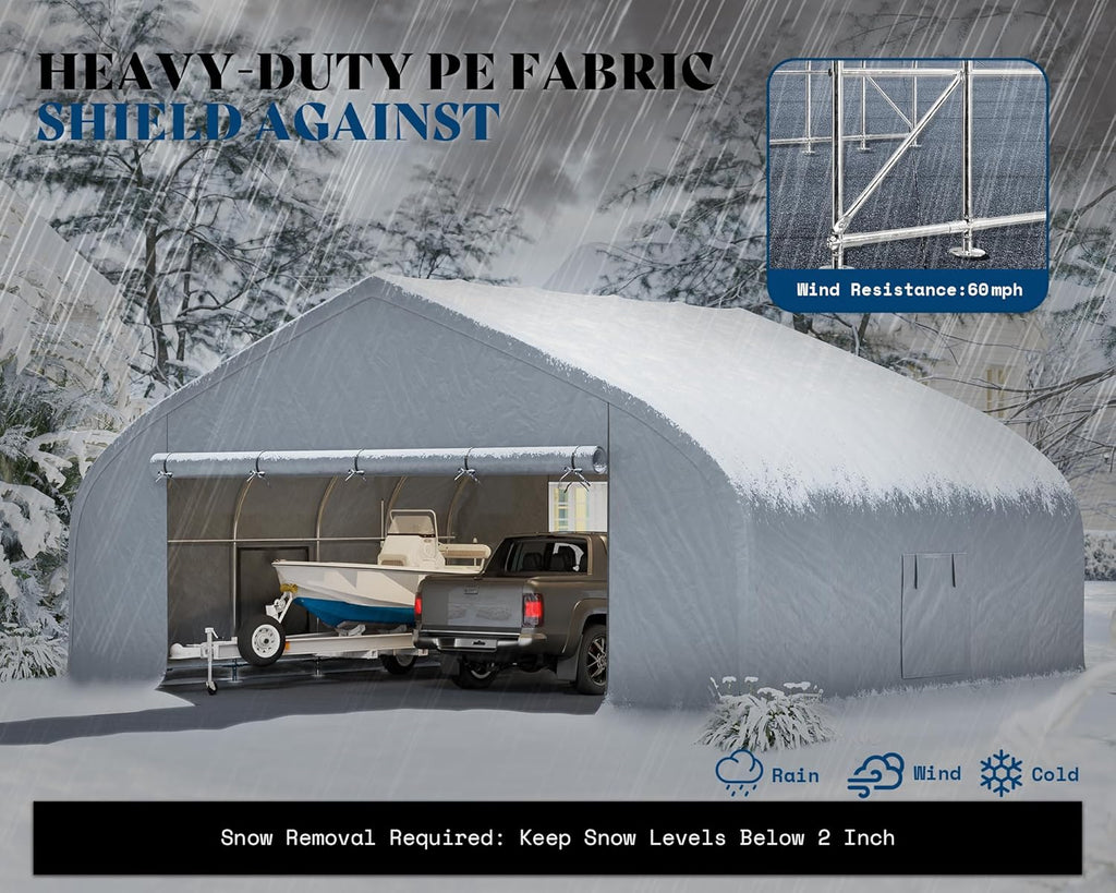 AMERLIFE 22.5 x 20FT Heavy Duty Double Carport, Galvanized Steel Frame Garage Shelter,Outdoor Storage, Waterproof 3-Layer PE Cover, Fits 2 Cars, Boat, Farm Equipment, Silver Grey