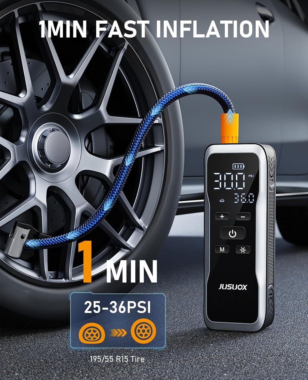 Tire Inflator Portable Air Compressor, Air Pump for Car Tires 150PSI Cordless with Battery and 12V DC, Electric Bike Pump with Pressure Gauge, Auto Shutoff, for Ball, Motorcycle Accessories