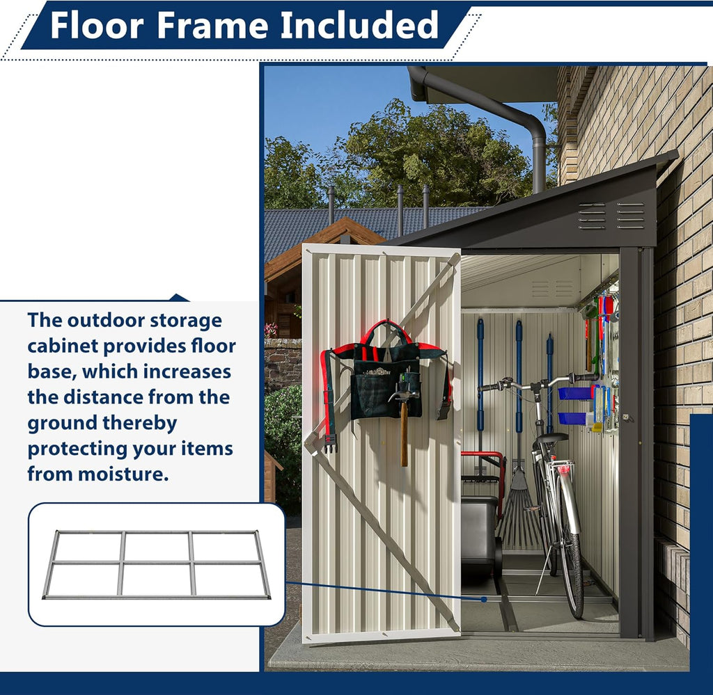 Shed Lean to Storage Shed, Outdoor 4' x 8' Metal Wall Side Storage Sheds & Outdoor Storage, Garden Storage Cabinet for Backayrd, Patio and Outdoor Use,Black