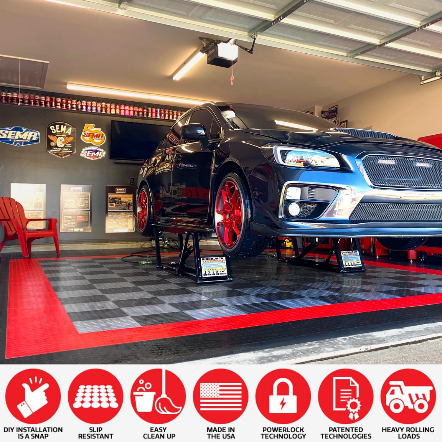 Big Floors RaceDeck CircleTrac, Interlocking Non-Slip Garage Flooring Tile, Durable, Modular, Heavy-Duty Copolymer, Easy Install (Red, 12 Pack of 12 x 12" Tiles)