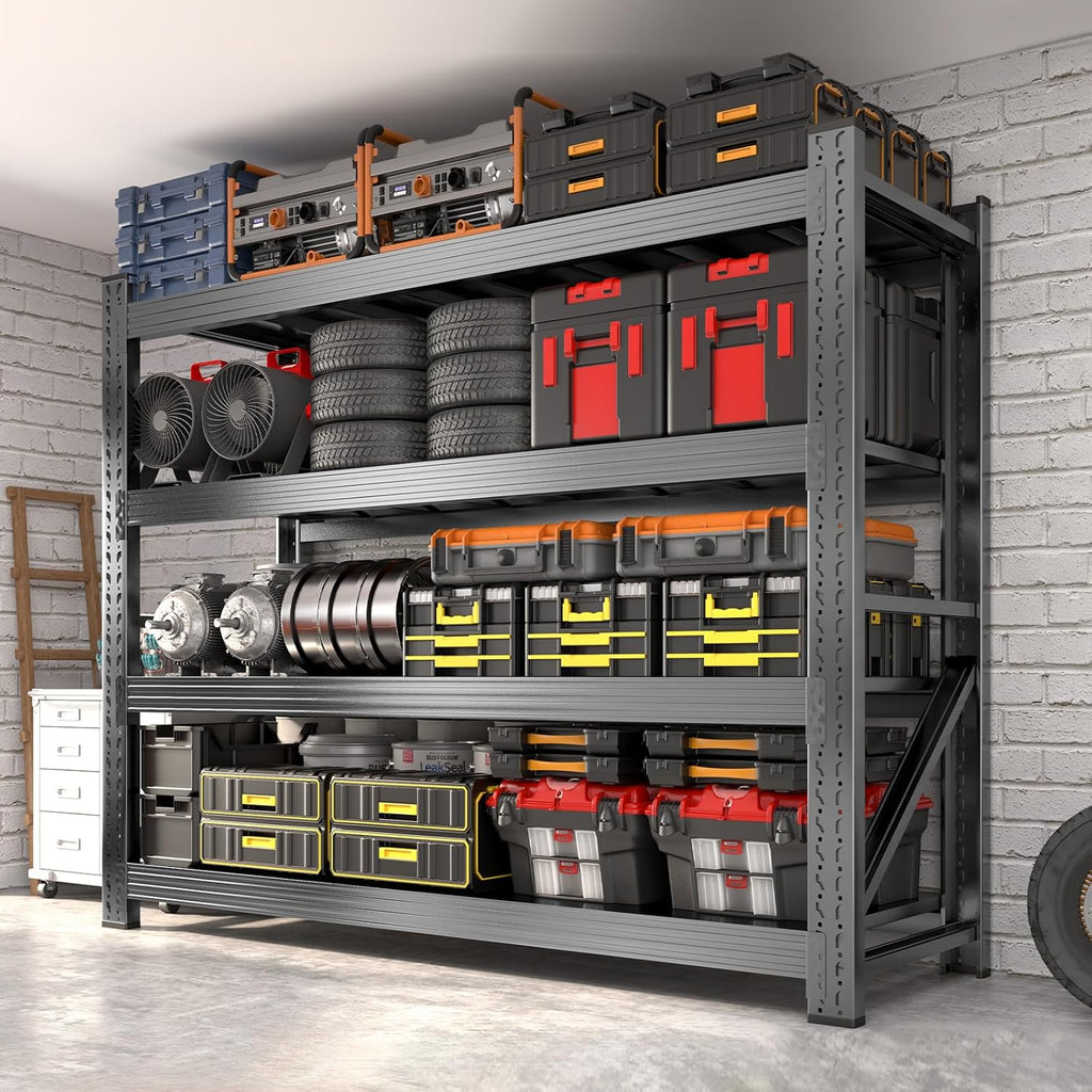 Metal Garage Shelving Heavy Duty, 4-Tier Adjustable Wire Storage Garage Shelves, 6000 LBS Loads Industrial Shelving Units for Garages, Warehouses, Kitchen, Black, 59" W x 24" D x 59" H, 2 Pack