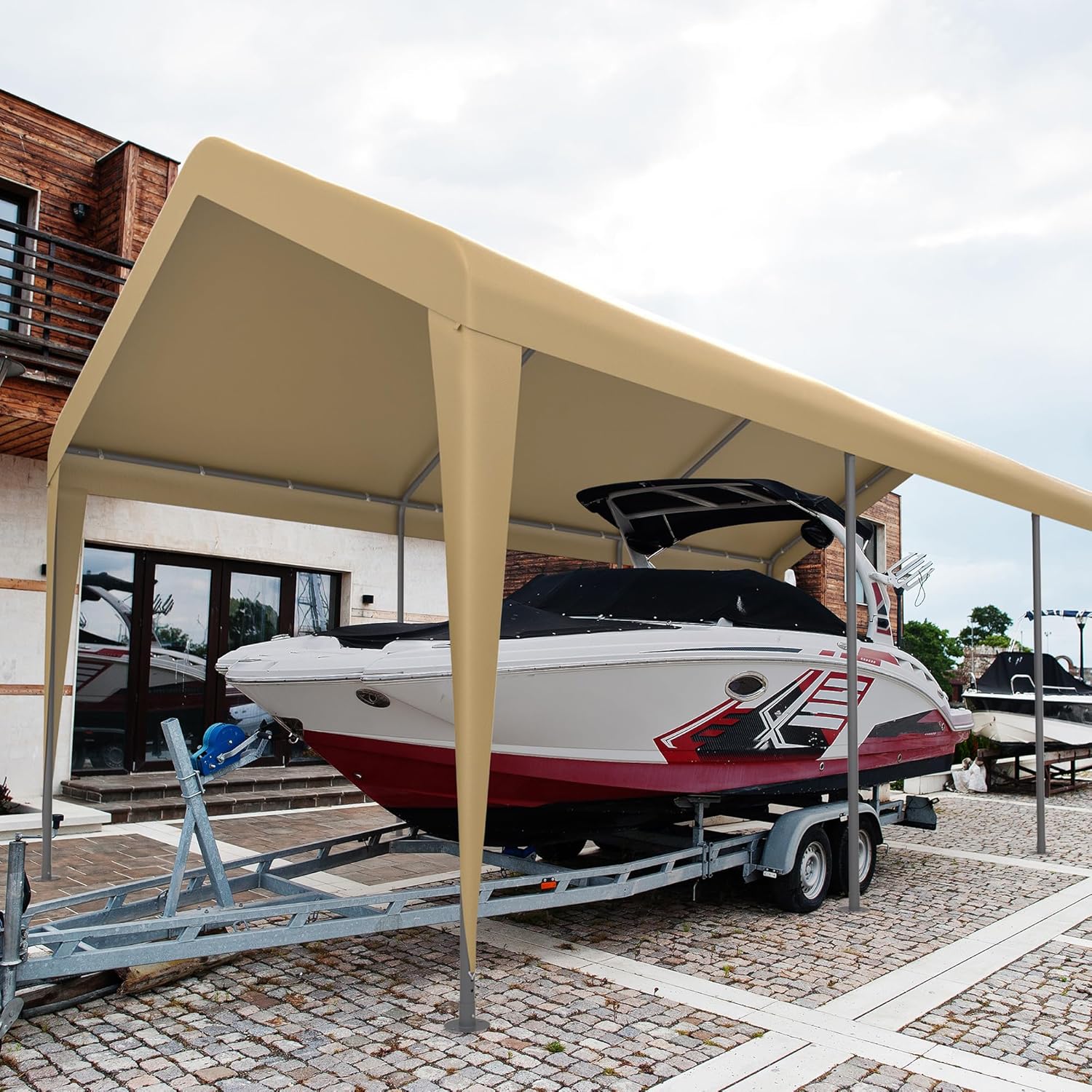 Morngardo Carport 10'x20', Heavy Duty 120 LBS Car Canopy Portable Garage with Roll-up Windows, Removable Sidewalls & Doors for Truck Boat Car Port, Party, Storage