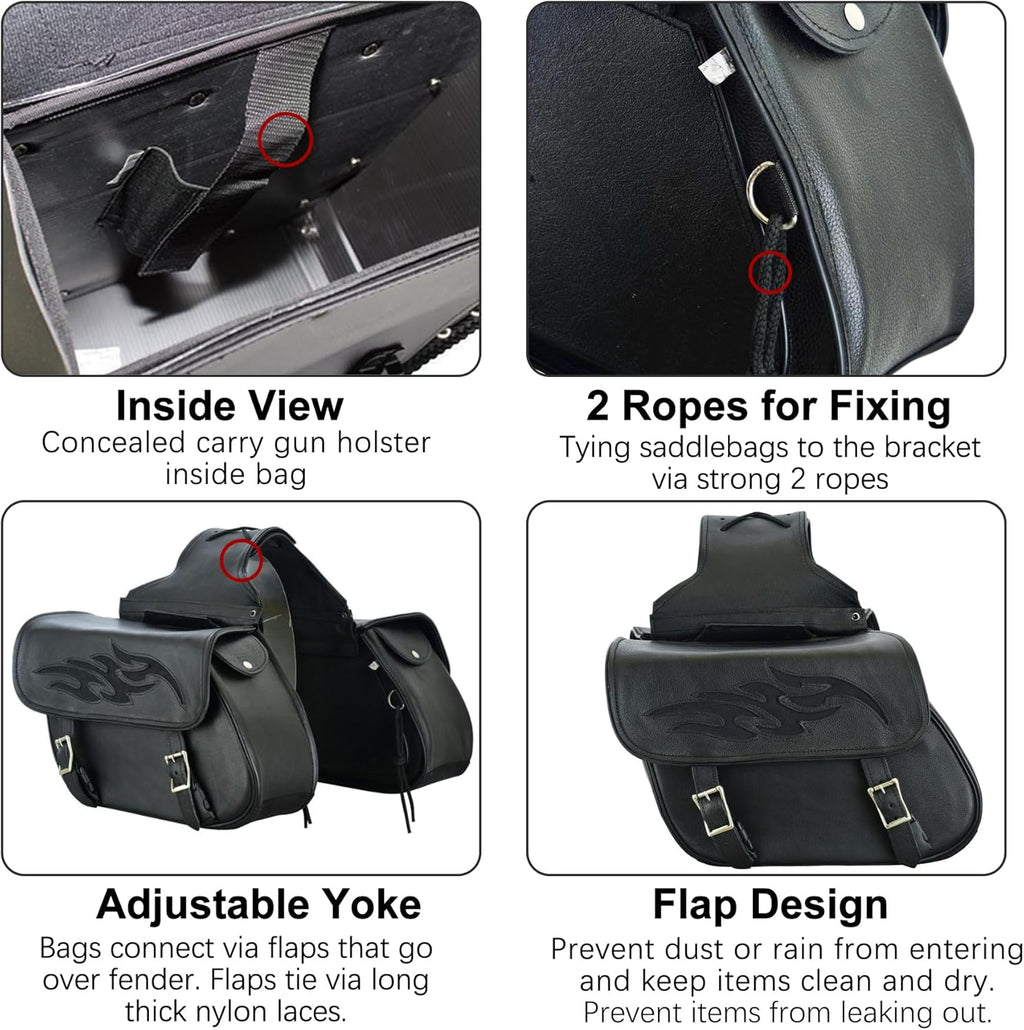 Dream Apparel Naked Cowhide Leather Motorcycle Saddle Bags Throw Over Saddlebags, Motorcycle Side Bags for Honda Shadow Sportster Softail Dyna V-star (Black, No Studs)
