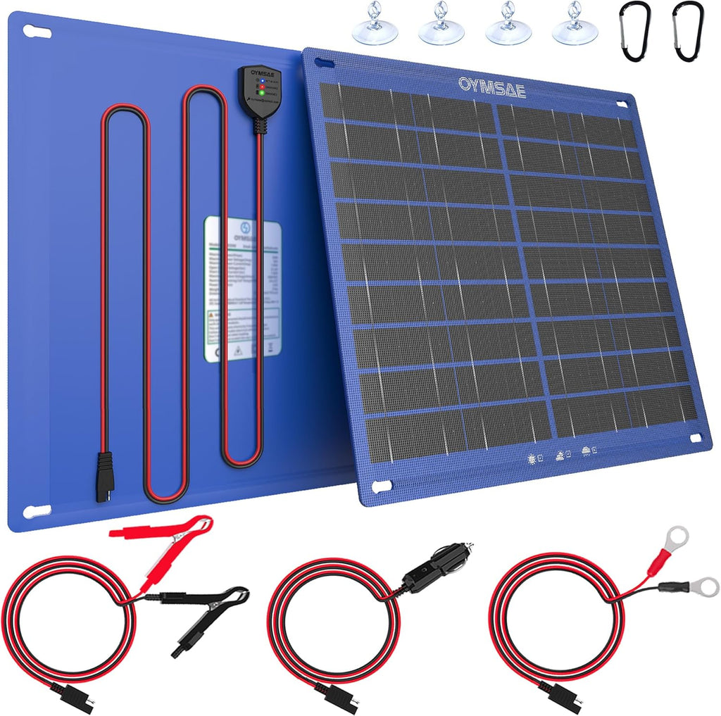 OYMSAE 30W 12V Solar Panel Battery Charger Portable Waterproof Power Trickle Battery Charger & Maintainer for Car Boat Automotive RV with Cigarette Lighter Plug & Alligator Clip