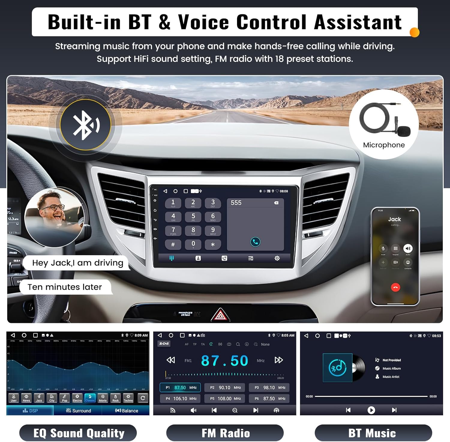 2G+32G 9 Inch Android Car Stereo for Hyundai Tucson 2015-2018 Radio Wireless Apple CarPlay Android Auto Bluetooth Touchscreen GPS Navigation Head Unit WiFi FM USB SWC Split Screen+AHD Backup Camera