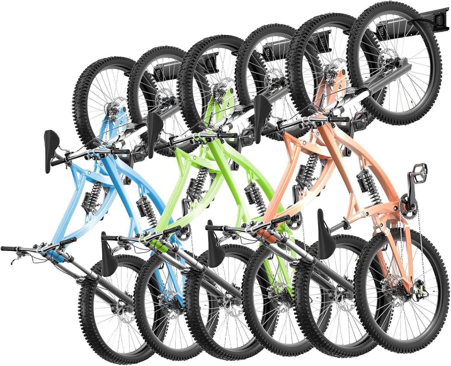VEVOR Bike Storage Rack, 6 Bike Racks and 3 Helmets Hooks, Wall Mount Bike Storage Hanger, Home & Garage Organizer, Customizable for Various Bike Sizes, Adjustable Holder, Holds Up to 300 lbs, 48-inch