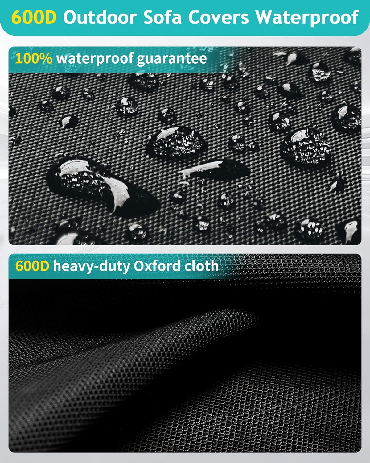 Outdoor Sofa Cover, Waterproof Patio Furniture Cover 90W x 36D x 33H inches Heavy Duty 600D Oxford Fabric Black