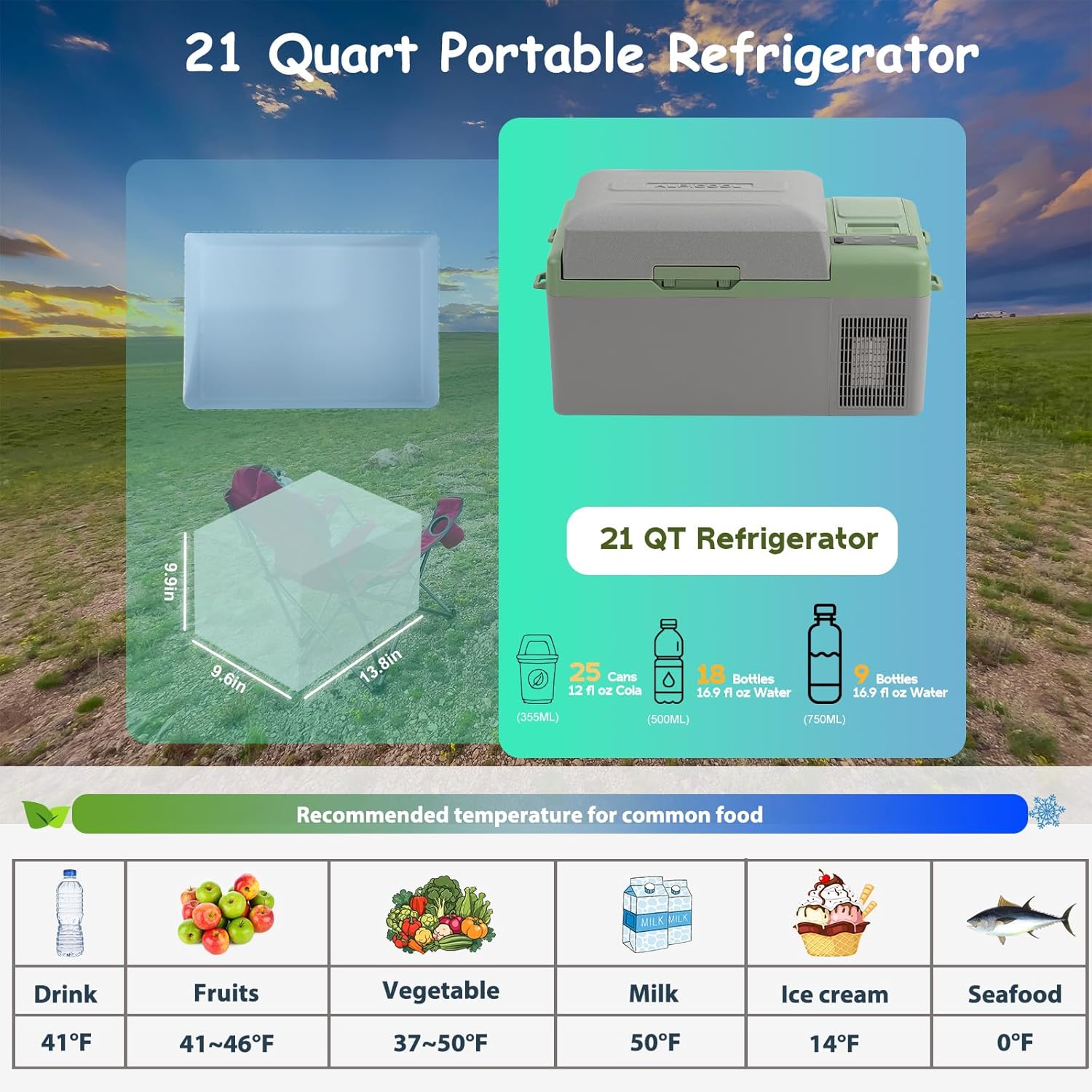 Alpicool Y19E Portable Fridge 12 Volt Car Refrigerator 21Quart Freezer for Fishing, Camping, RV, Truck, Boat-12/24V DC