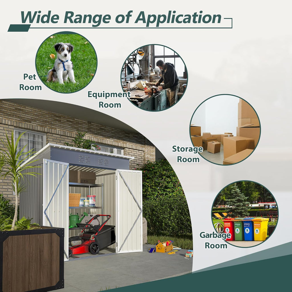 6 x 4 FT Outdoor Storage Metal Shed, Bike Garden Tool Shed with Slooping Roof, Lockable Doors and Aluminum Frames, Shed Easy to Assemble for Garden, Patio, Lawn, Grey