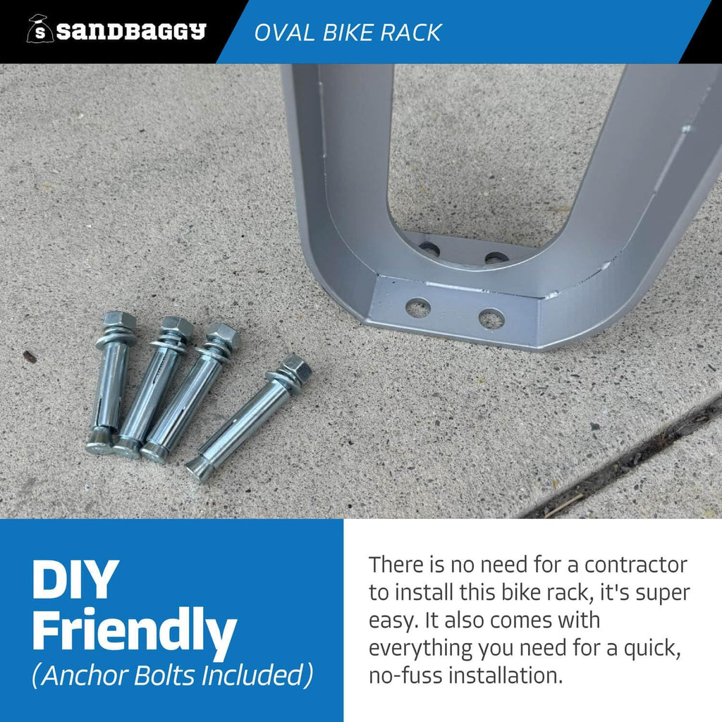 Sandbaggy Modern Commercial Bike Rack | 6.5” x 3” x 35” Oval Design | In-Ground | Anchor Bolts Included (Red, 1)