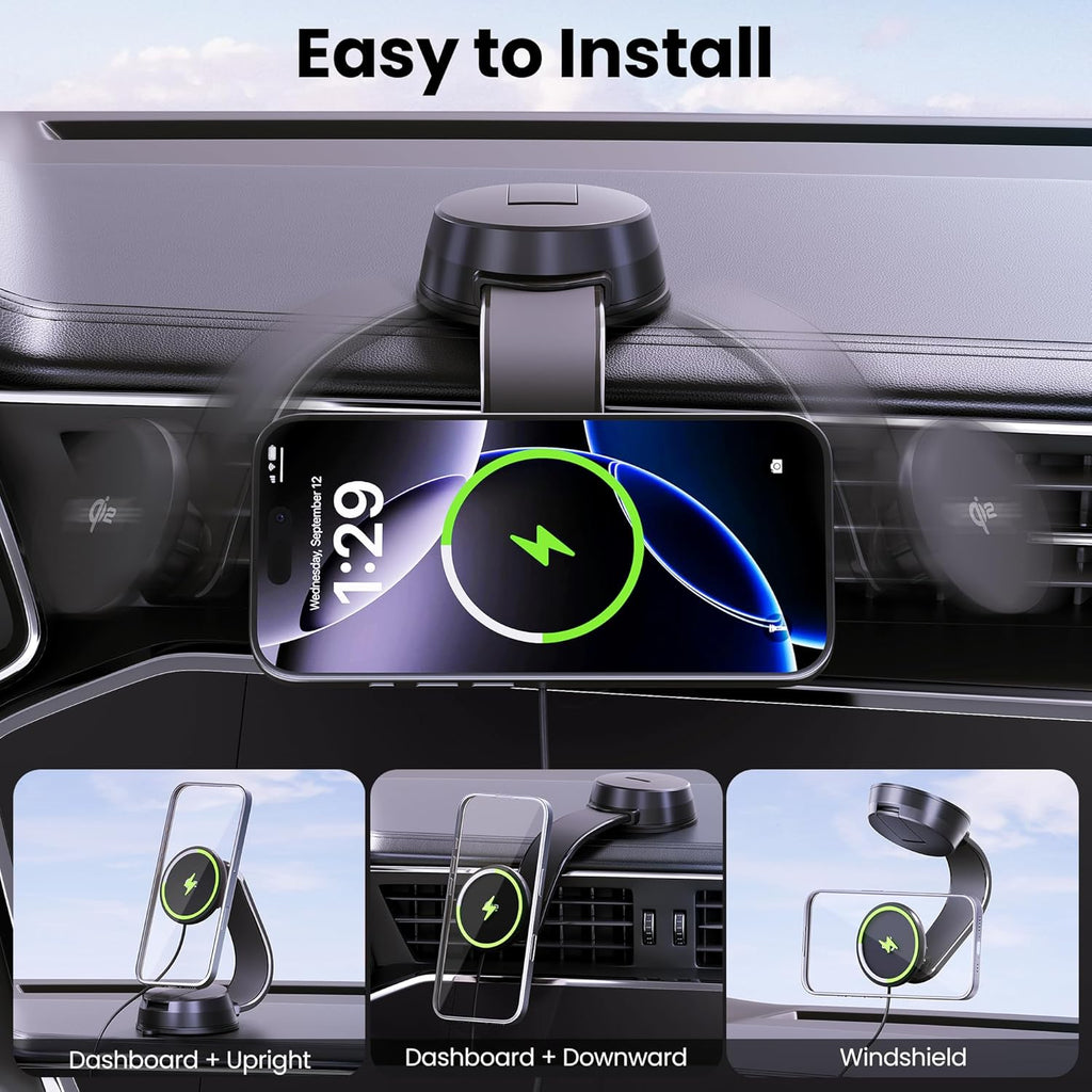 Qi2-Certified 15W Wireless Car Charger Mount [2X Faster Charging Speed] for MagSafe Car Mount Charger Magnetic Car Charger for iPhone 16/15/14/13/12 Pro Max/Mini and Others Smartphone