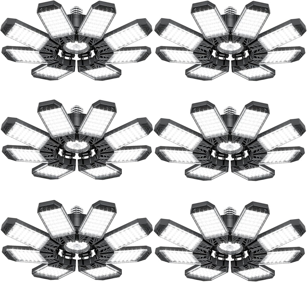 ISKYDRAW Garage Lights 6 Pack, 260W 26000LM Bright LED Garage Light with 8+1 Foldable Panels, Ceiling Basement Lights Screw in E26 E27 Socket Shop Bay Lighting for Workshop, Barn, Warehouse