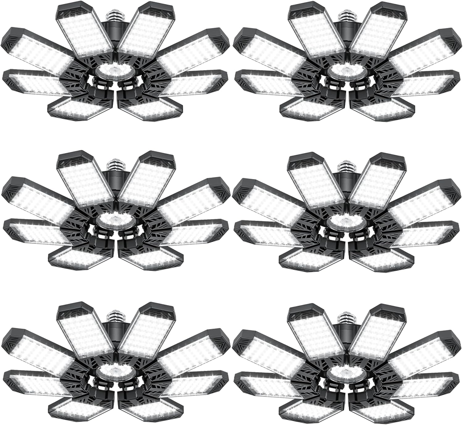 ISKYDRAW Garage Lights 6 Pack, 260W 26000LM Bright LED Garage Light with 8+1 Foldable Panels, Ceiling Basement Lights Screw in E26 E27 Socket Shop Bay Lighting for Workshop, Barn, Warehouse