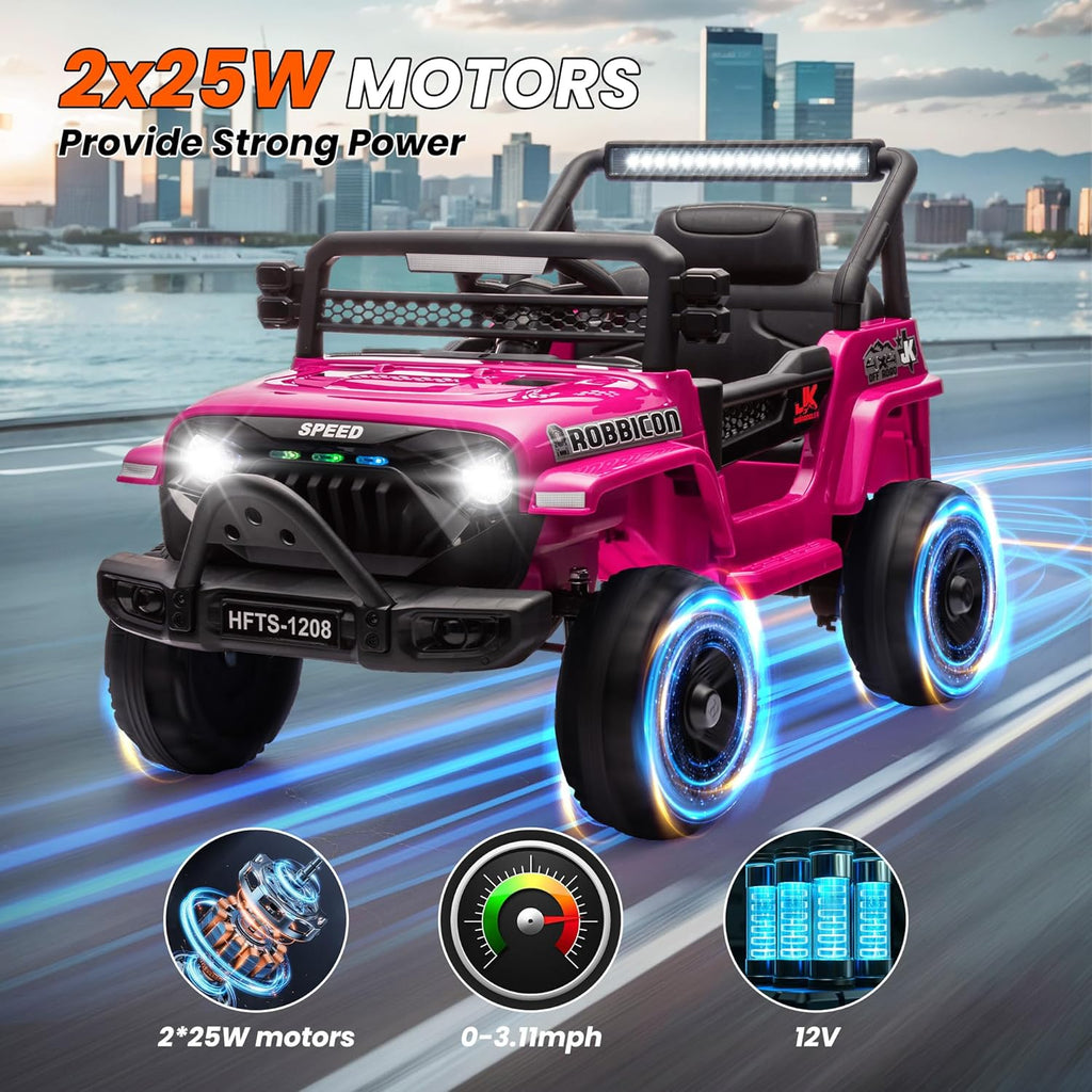12V Ride on Electric Truck Car for Kids, 12V Kids Electric Vehicles w/Remote Control, Four-Wheel Suspension, USB, Bluetooth, Power Display, Lights, Battery Powered Ride on Toys for Boys Girls (Pink)