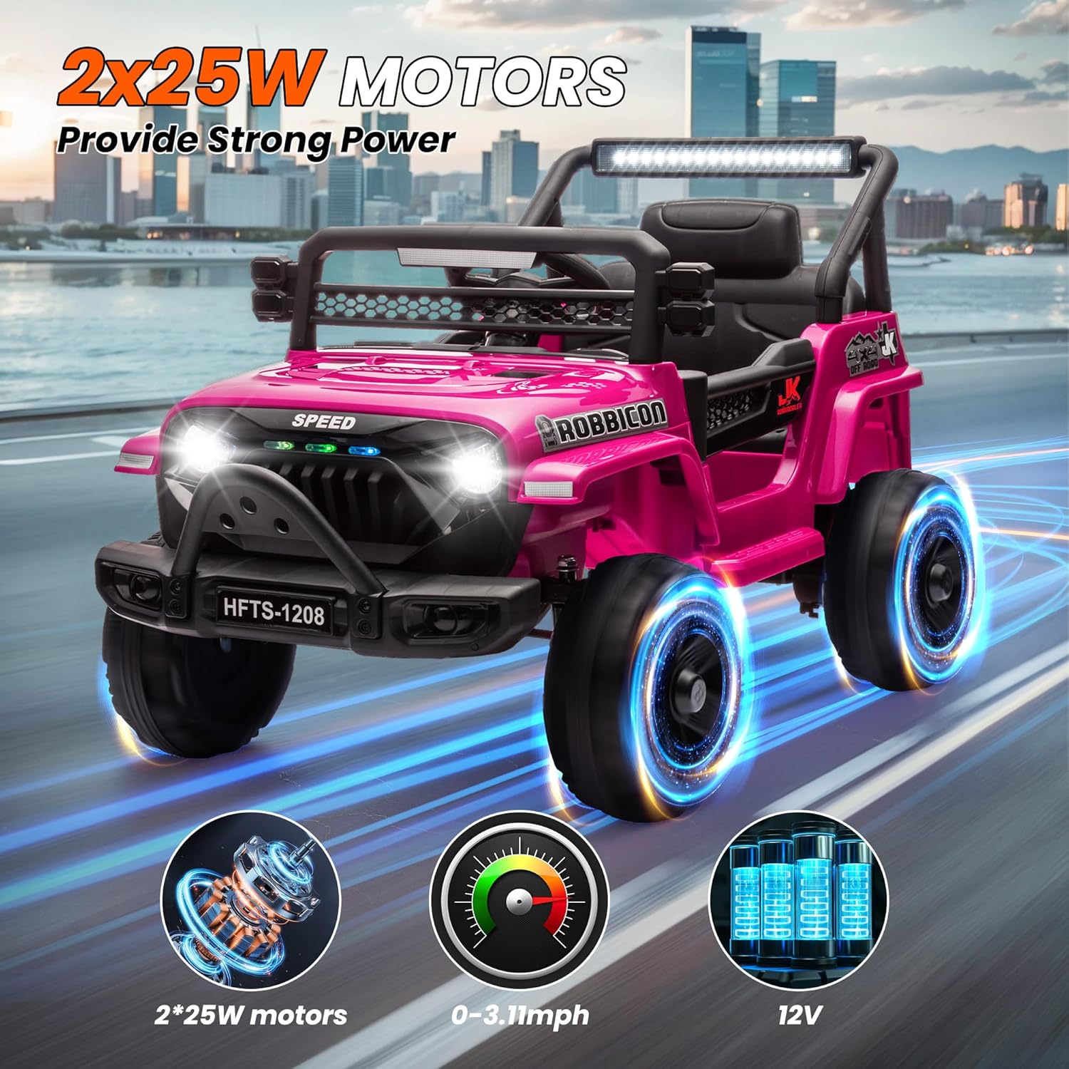 12V Ride on Electric Truck Car for Kids, 12V Kids Electric Vehicles w/Remote Control, Four-Wheel Suspension, USB, Bluetooth, Power Display, Lights, Battery Powered Ride on Toys for Boys Girls (Pink)
