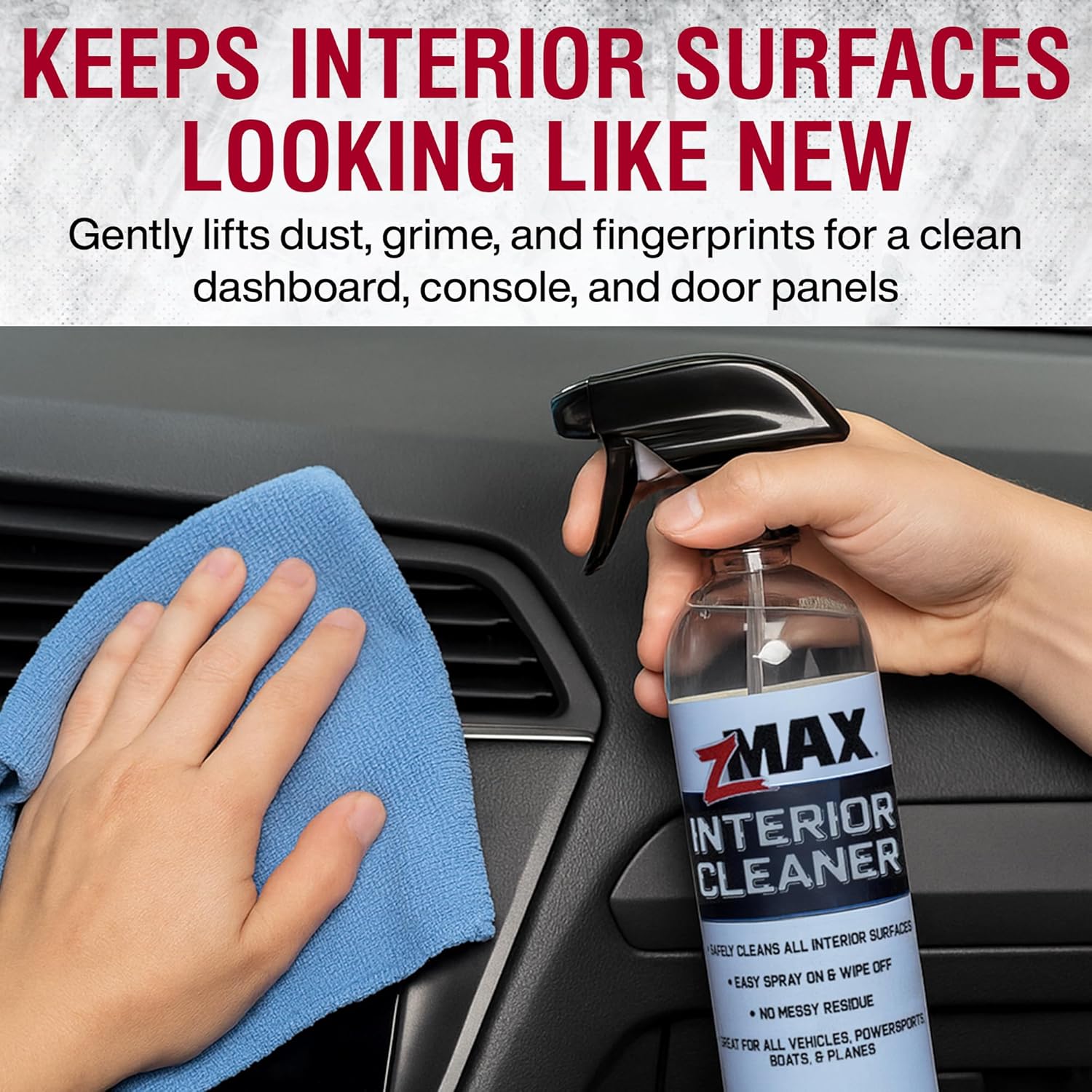 zMAX Interior Cleaner, 24oz - All Purpose Car Interior Cleaner Spray with Light Scent - Safe to Use on Dashboard, Console, Cup Holders, Steering Wheel, Door Panels, and Leather, Vinyl, or Fabric Seats