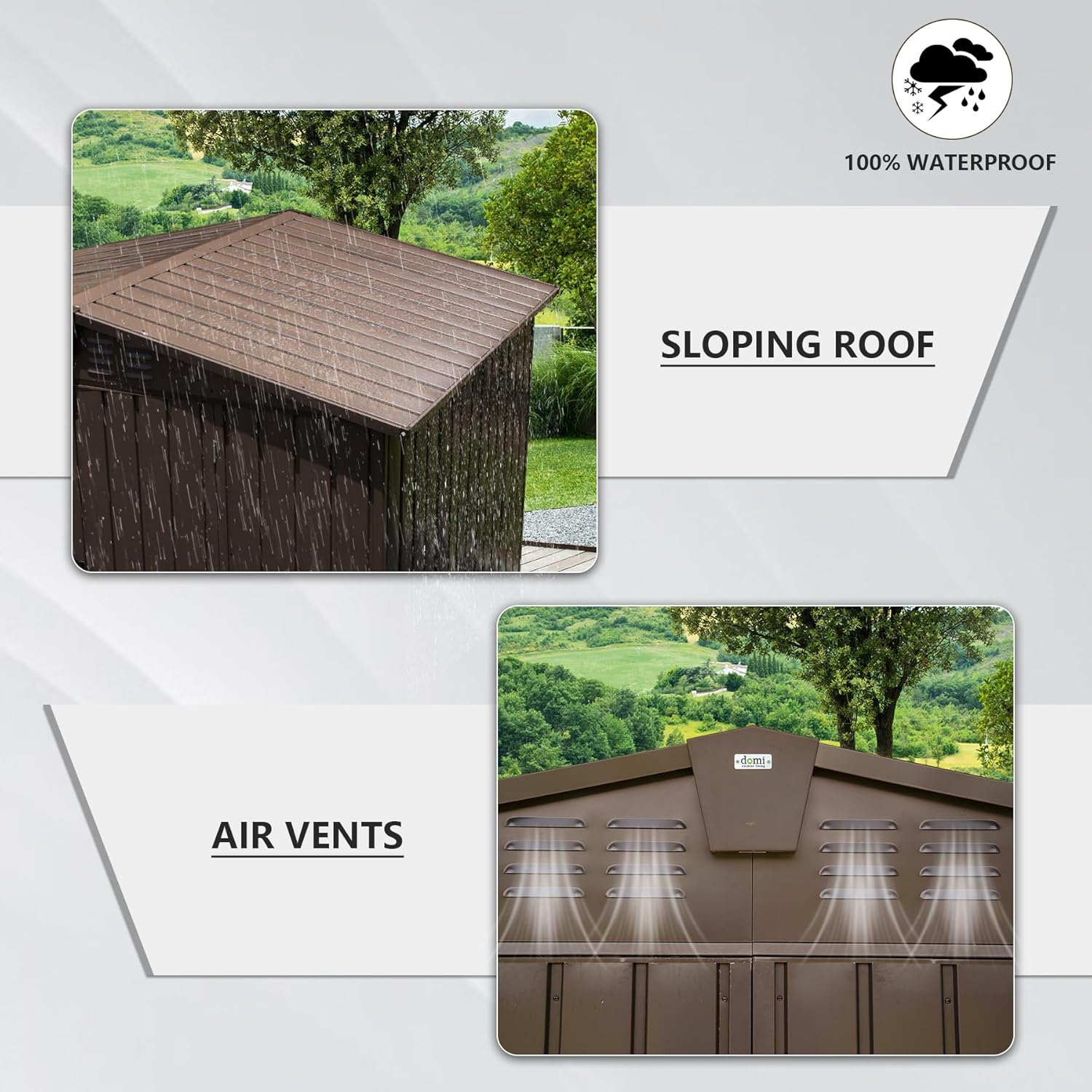 Domi Outdoor 10' x 8' Storage Shed, Metal Steel Utility Tool Shed Storage House with Double Lockable Doors & Air Vents for Backyard Patio Garden Lawn Brown