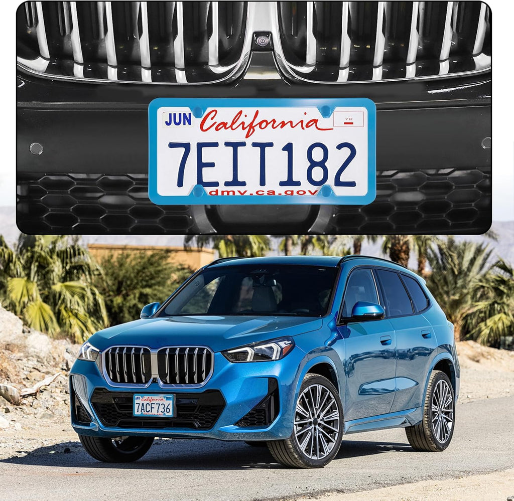 LivTee 4 Holes Stainless Steel License Plate Frames, 2 PCS Car Licence Plate Covers, Automotive Exterior Accessories Slim Design with Bolts Washer Caps for US Vehicles, Blue