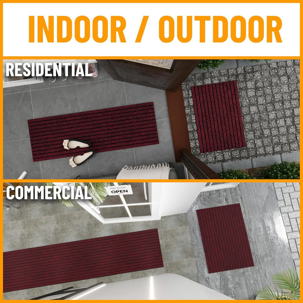 Ottomanson 2' x 12' Hallway Runner with Scraper Pile - Extra Durable Non-Slip Rug Mat for Indoor & Outdoor Use - Ideal for Kitchen, Entryway, Patio & Garage - High-Traffic Carpet, Red
