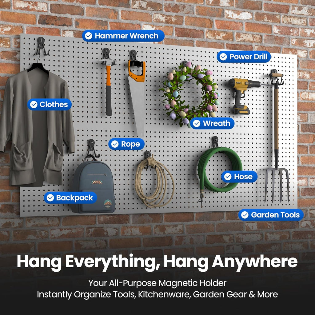 Large Heavy Duty Magnetic Hook Extra Strong Magnetic Garage Hooks Big NdFeB Industrial Magnet Hooks Magnetic Utility Storage Holder Organization with Anti-Slip Coating for Hanging Garden Tools 2 Pcs