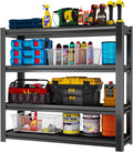 Garage Shelving, Adjustable Storage Shelf, Heavy Duty Storage Shelves, Sturdy Steel Storage Shelf for Garage and Workshop, 4-Tier 44" H x 40" W x 14" D, Black