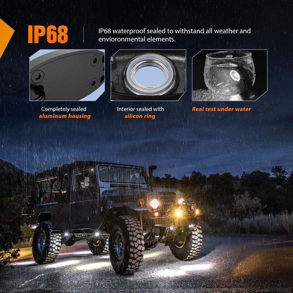 Nilight LED Rock Light 4PCS Underglow Wheel Well Pods Waterproof Exterior Underbody Roof Rack Side Lamps for Car Truck Pickups ATV UTV SUV Motorcycle Boat, White Color