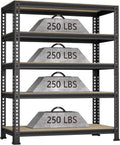 5-Shelf Heavy Duty Shelving - Adjustable Garage Storage Shelves, Metal Utility Storage Racks for Warehouse Pantry Basement Kitchen, Garage Organizers Shelf Unit, Black
