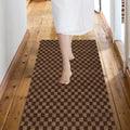 Custom Size Backed Non-Slip Area Rugs Runner, Easy Clean, Waterproof Runner Rugs for Hallway Entryway, Kitchen, Laundry, 2FT x 49FT, Brown Checkered
