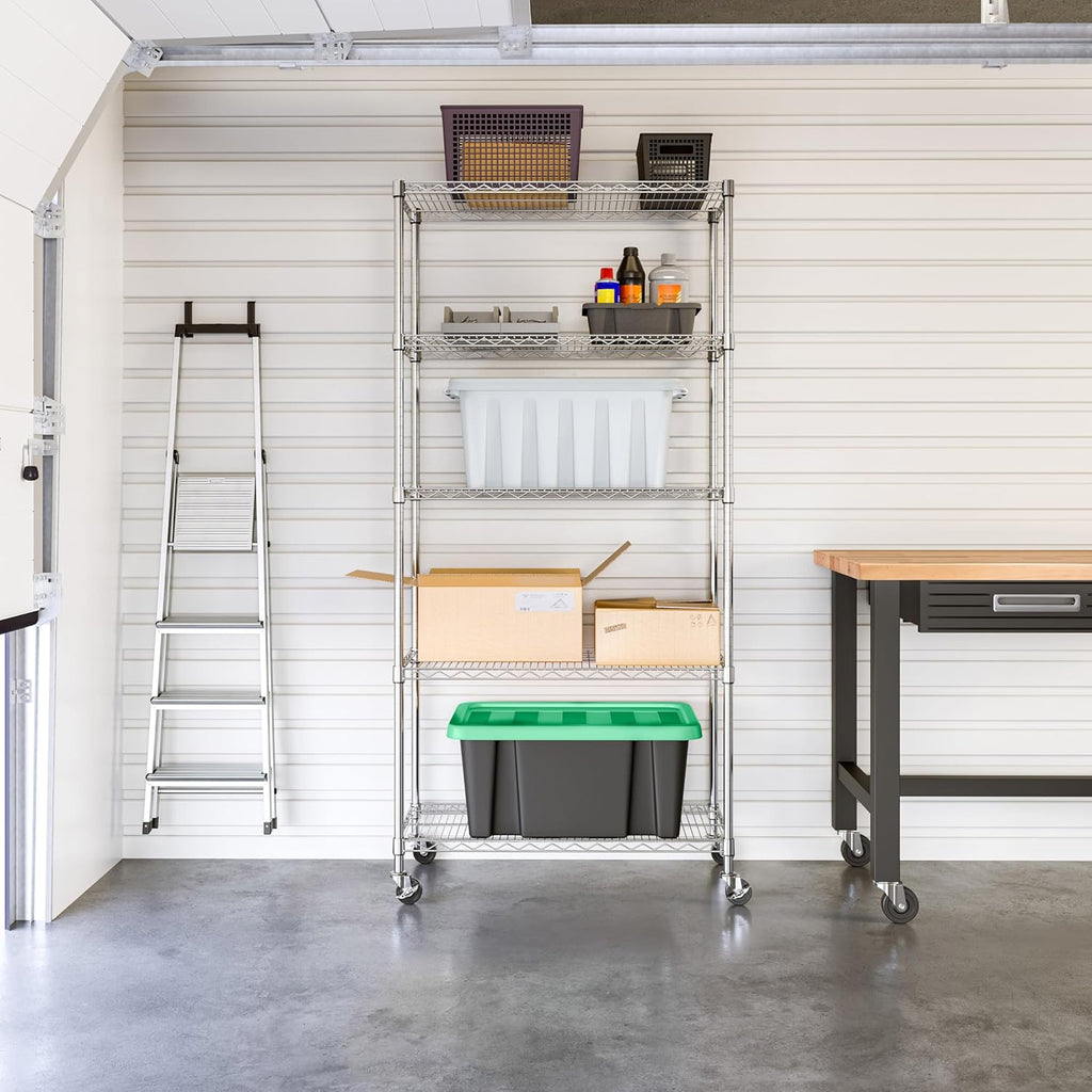 Seville Classics UltraDurable Heavy Duty NSF Solid Steel Wire Rack Storage Unit, Organizer for Garage, Warehouse, Office, Restaurant, Classroom, Kitchen, Steel, 5-Tier Shelving, 36" W x 18" D