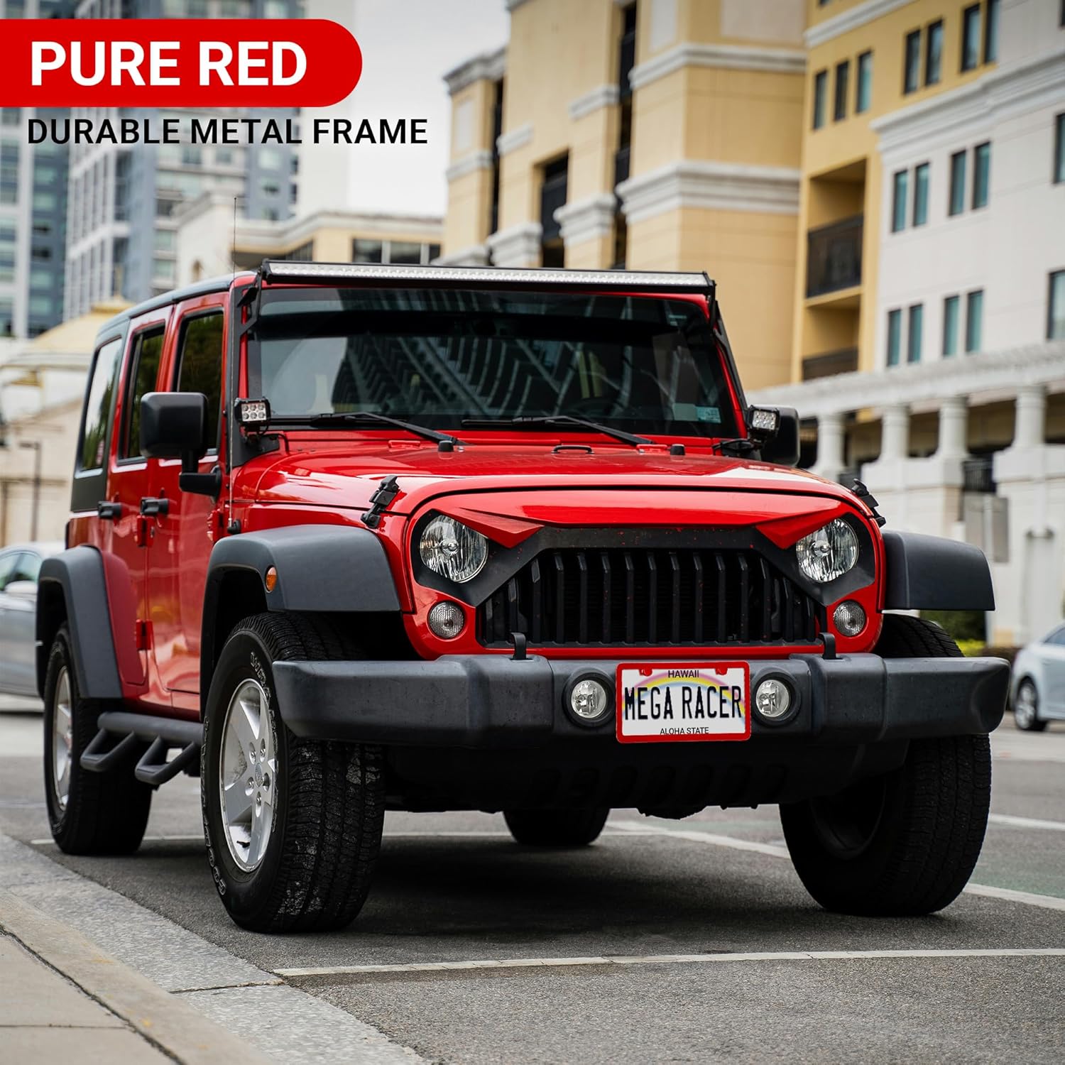 Premium Slim Red License Plate Frames – 2 Pack, Rust-Free Stainless Steel, Street Legal & Rattle-Free, Universal Fit with Screw Covers, Sleek Thin Metal Front & Rear Car Tag Holders for Men & Women