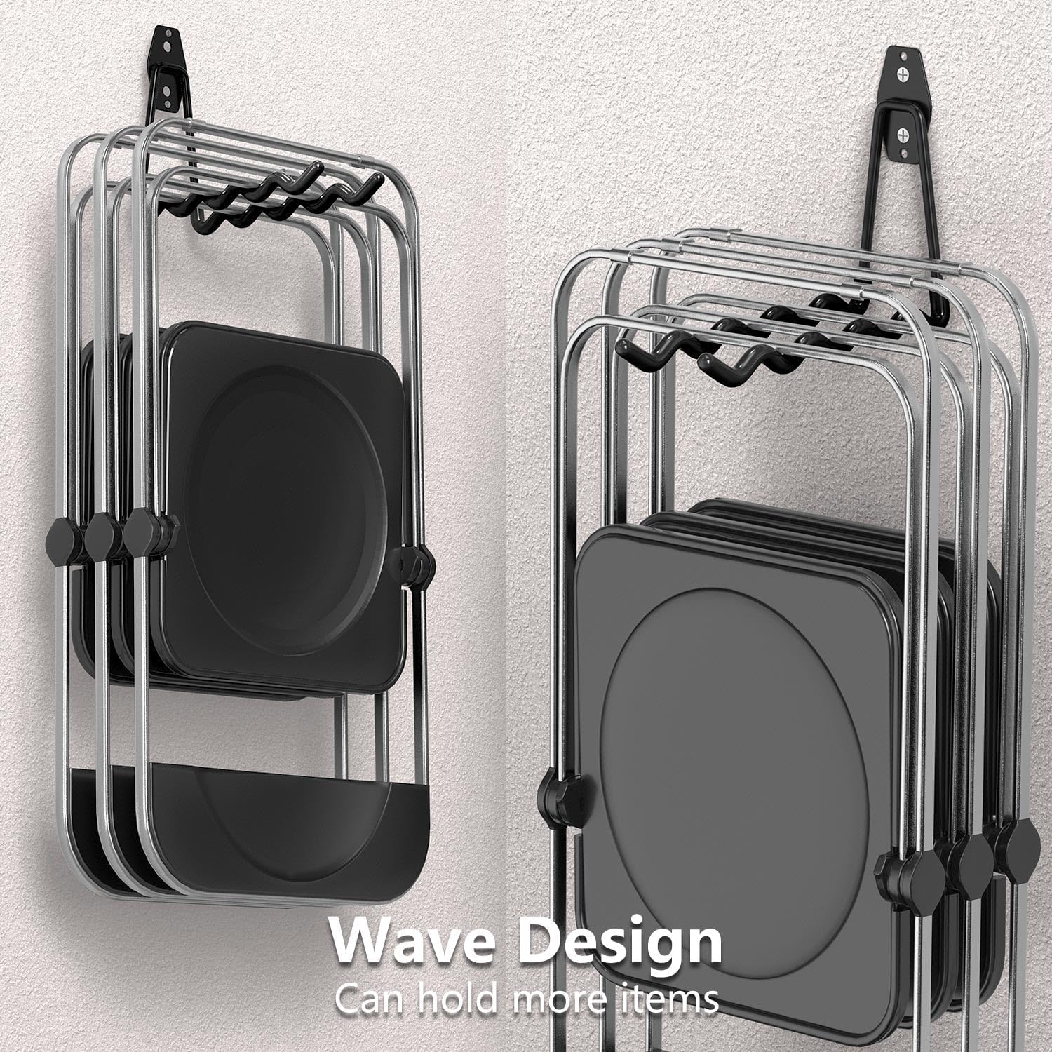 Heavy Duty Garage Hooks 4 Pack, 7.7 inch Wave Long Hanger, Wall Mounted Storage System, Power and Garden Tool Organizer, for Hanging Ladders, Bikes, Hose, Bulk Items and More