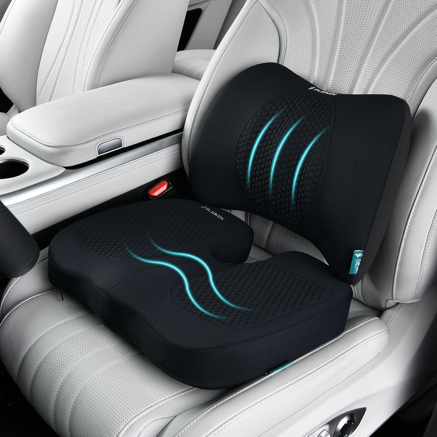 FLORICH Car Seat Cushion and Back Support for Office Chair Memory Foam Chair Cushions Pressure Relief Seat Pads with Gel Massage Point Lumbar Support(Black)