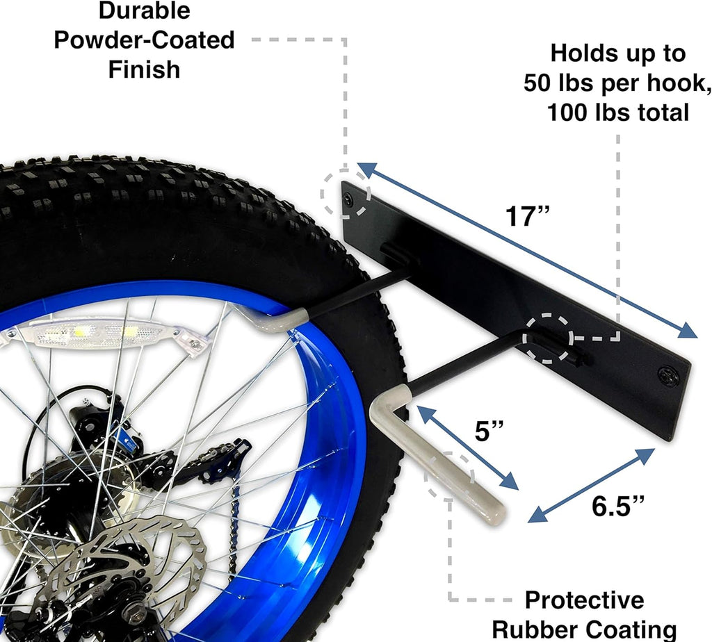 StoreYourBoard BLAT Bike Fat Tire Wall Rack, Holds 2 Bikes, Home and Garage Storage Hooks, Heavy-Duty Solid Metal Max 100 lbs