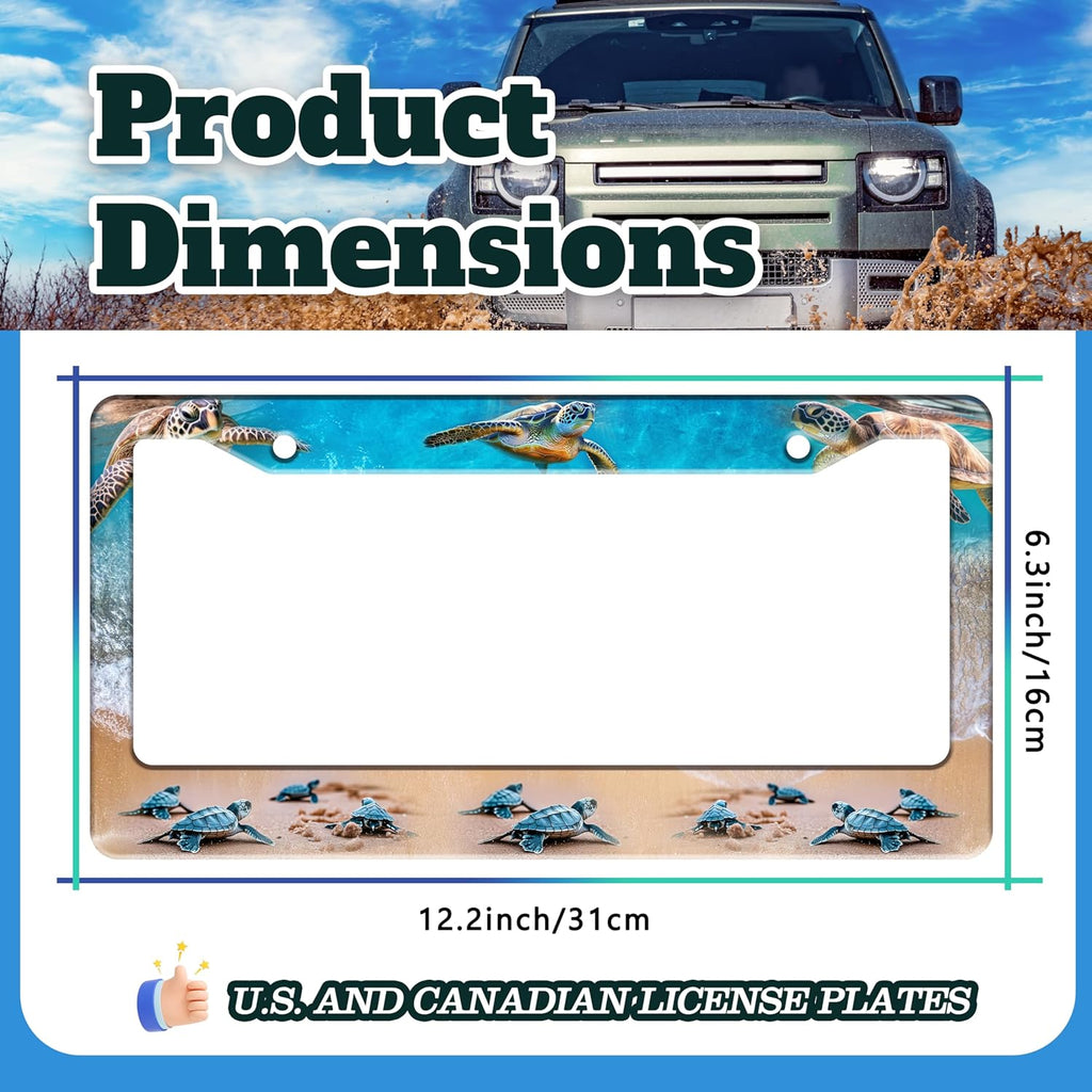 Sea Turtle License Plate Frame Seaside Beach Stainless Steel License Plate Holder for Front or Rear Car Tags Funny for Car Decoration Accessories with Screws 6.3 X 12.2 in for Women Men