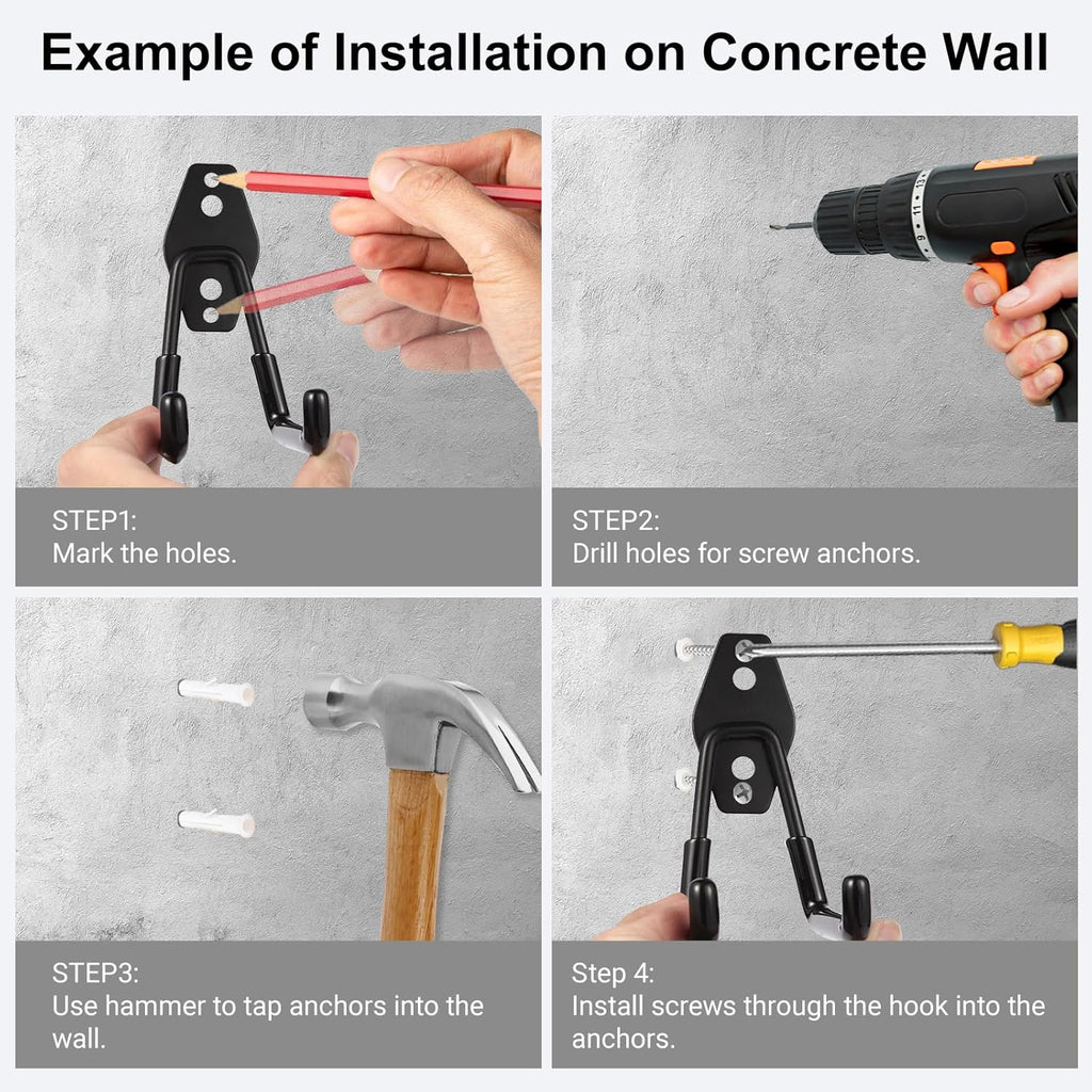 Garage Hook Heavy Duty Wall Storage Hangers, 32 Pack Garage Storage Hooks Steel Tool Black for Ladders, Ropes, Garden Tools