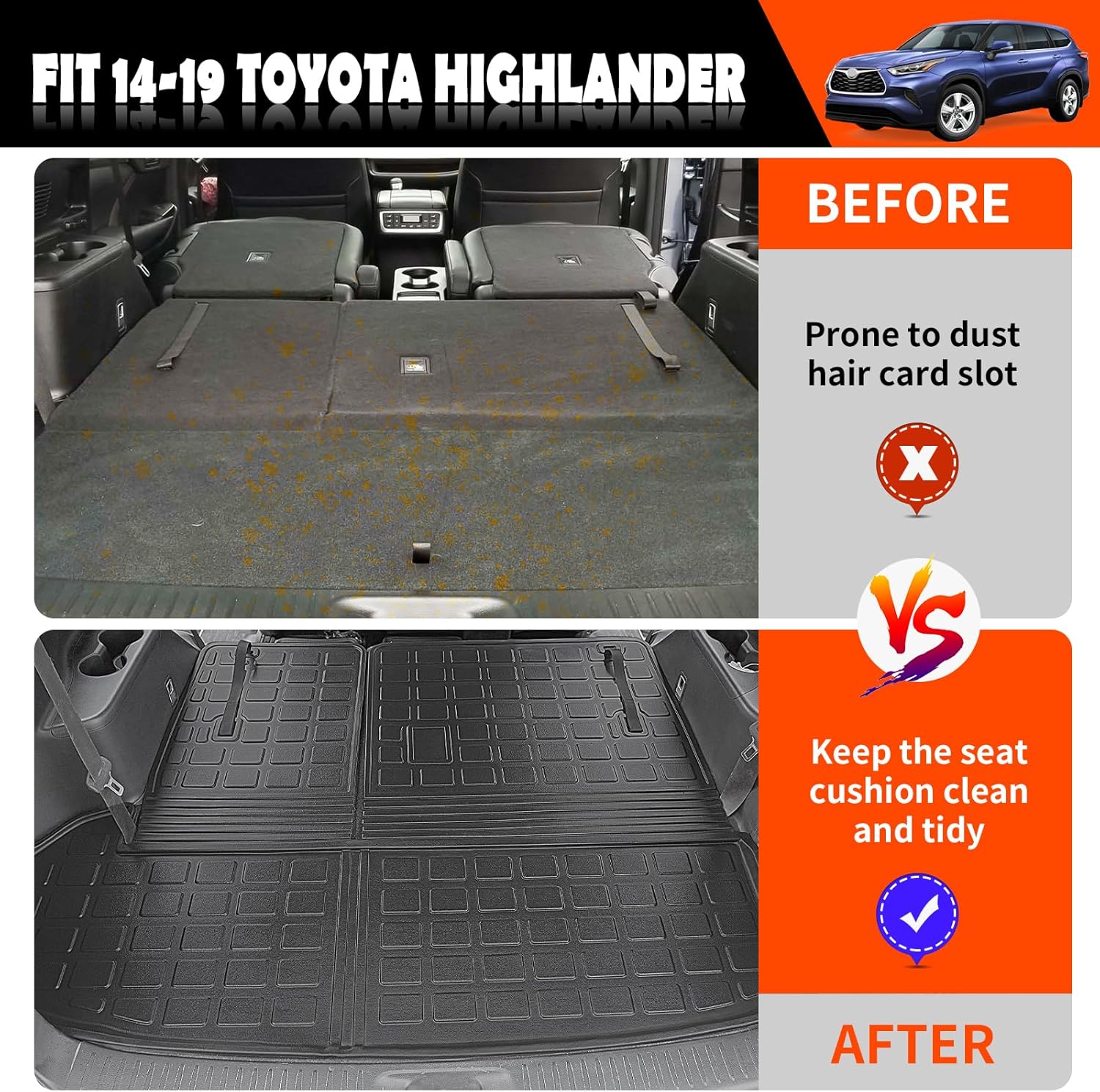 powoq Cargo Mat Compatible with 2014-2019 Toyota Highlander Trunk Mat Backrest Trunk Liner TPE Cargo Liner Replacement for 2014-2019 Toyota Highlander Accessories