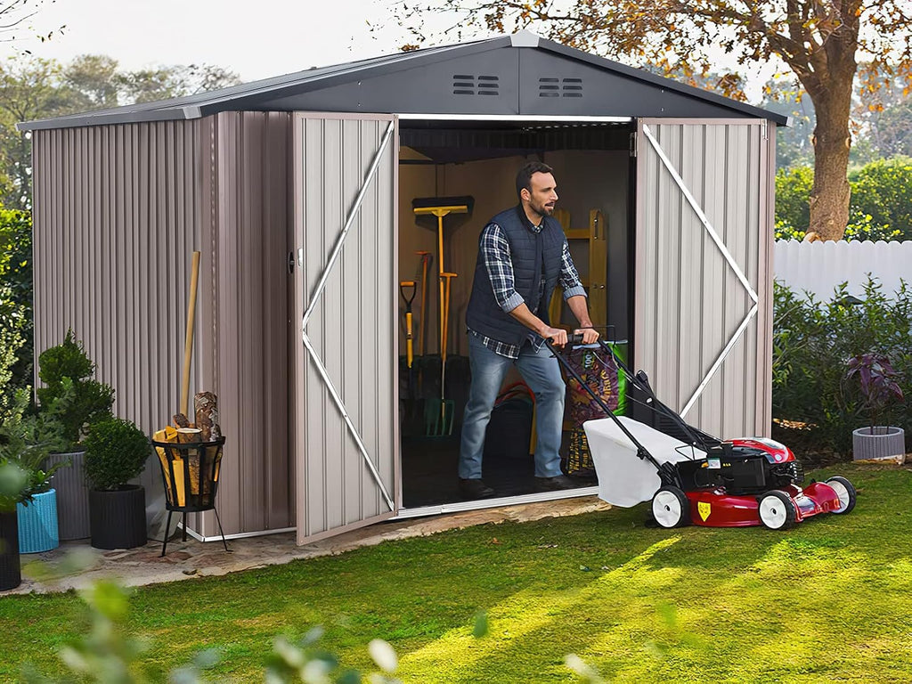U-MAX 8' x 10' Shed Outdoor Storage Shed Clearance, Extra Large Yard Steel Metal Garden Shed with Design of Lockable Doors, Tool and Utility Storage for Backyard, Garden, Patio, Outside use in Taupe