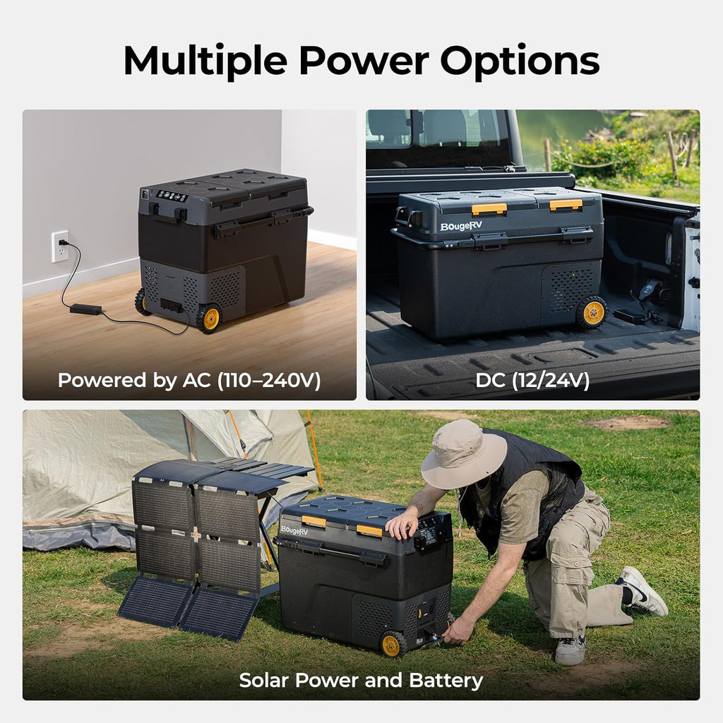 BougeRV 12 Volt Car Refrigerator, CRD2 61 Quart Portable Fridge Freezer with APP Control, -4℉ to 68℉ Dual Zone Compressor Electric Cooler 12/24V DC, 110~240V AC for Overlanding, Camping, RV, Truck