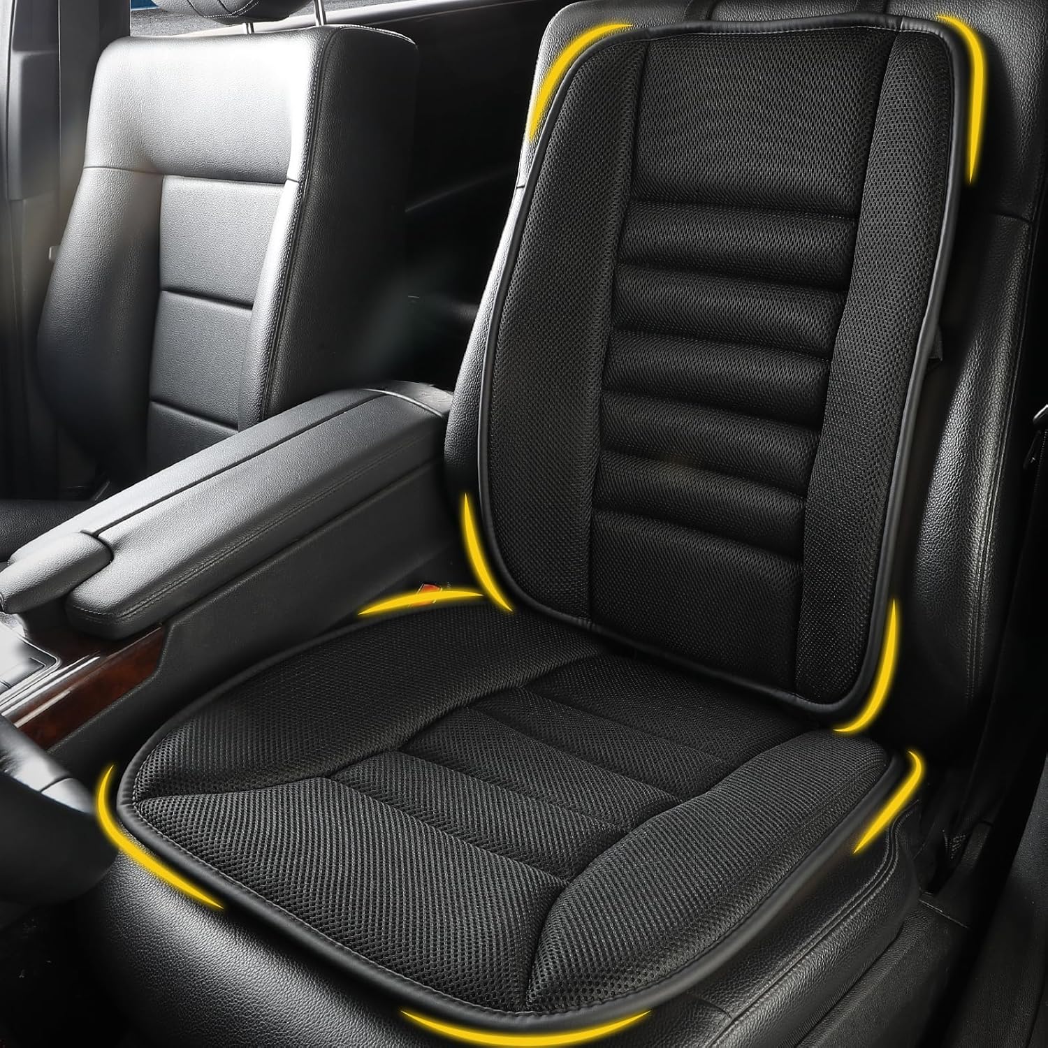 Car Seat Cushion with Back Support Pillow, Comfy Lumbar Support & Seat Cushion, Memory Foam Driving Pillow for Back-Sciatica Pain Relief, Auto Pad Suitable for Car, Truck, SUV - 4D Mesh Black