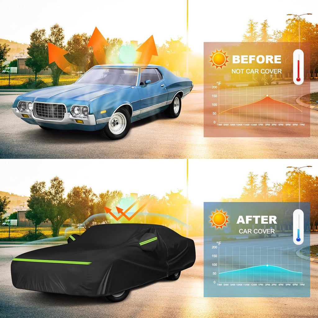 QUNSUNUS Waterproof Car Cover for Ford Fairlane 1968-1970 and Torino 1968-1976 2-Door, Outdoor Car Covers with Zipper and Straps for Wind, Sun, UV and Dust Protection