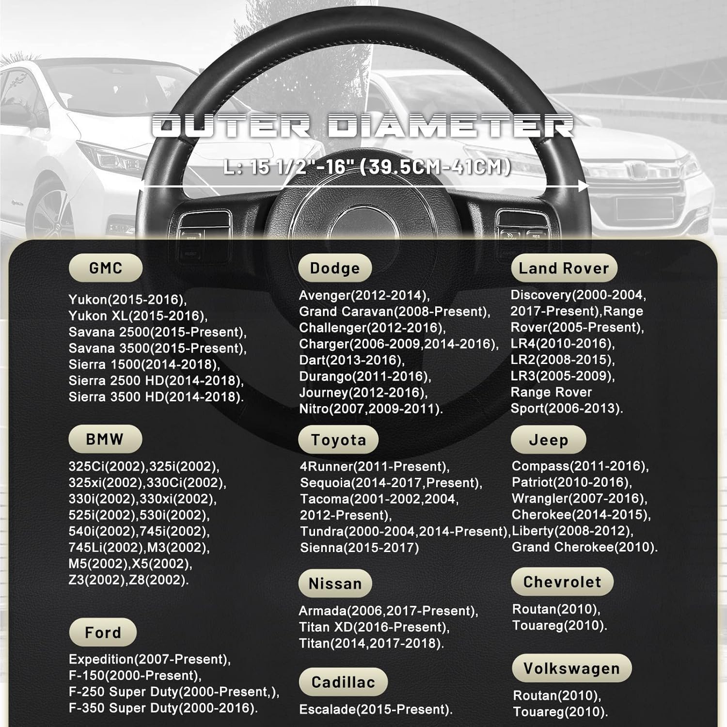 SEG Direct Car Steering Wheel Cover for F-150 Tundra Range Rover 15.5-16 inch, Black and Gray Microfiber Leather