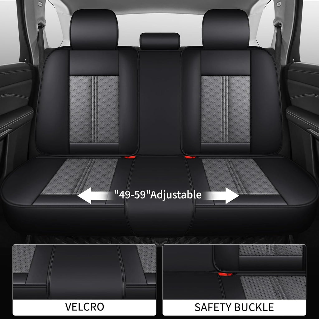 Car Seat Covers Full Set, Black Seat Cover for Cars Compatible Airbag, Easy Install Luxury Leather Automotive Seat Covers with Lumbar Support, for Car, Truck, SUV, Grey