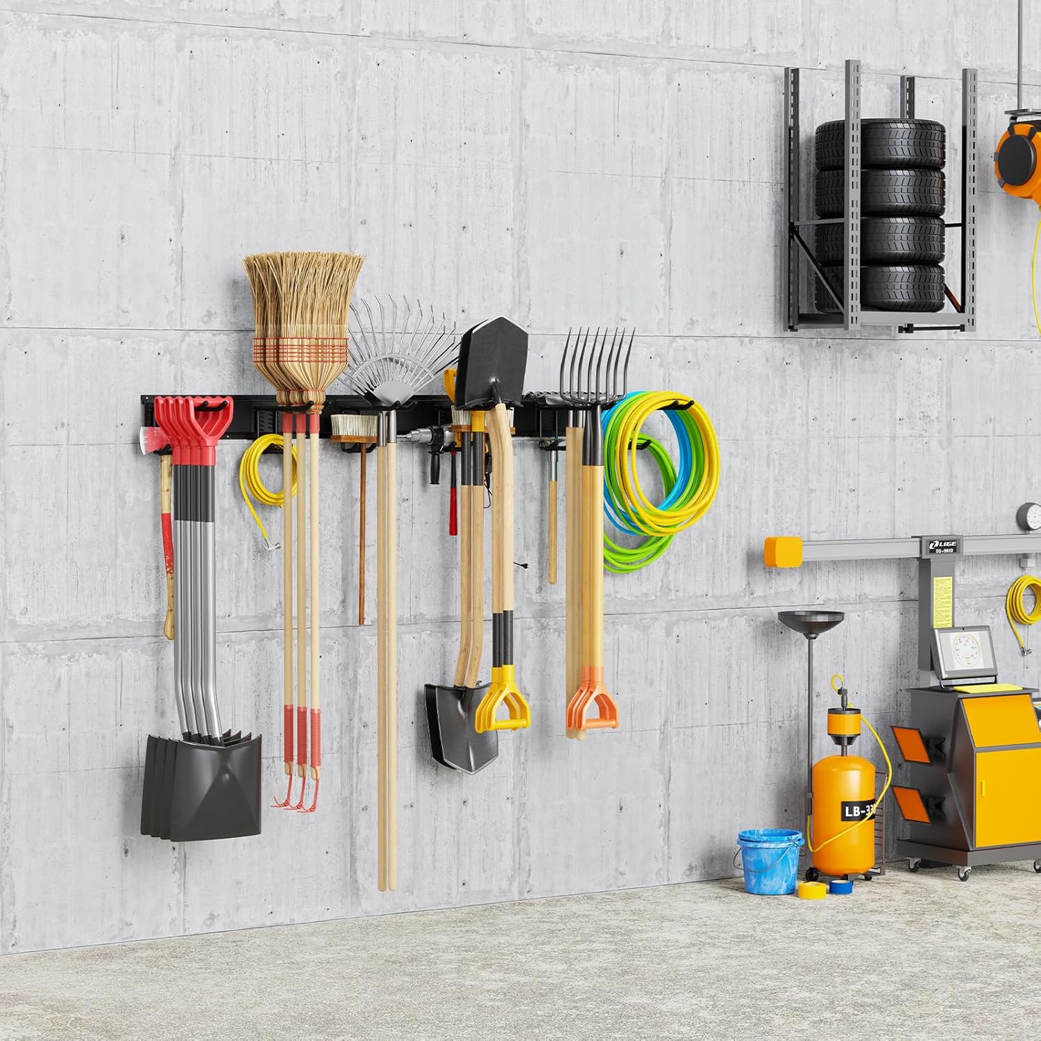 Tool Storage Rack, 48 Inch Heavy Duty Garage Wall Organzier, 13Pcs Adjustable Garden Tool Organizer for Garage Storage Organization Yard Shed Tool Organizer