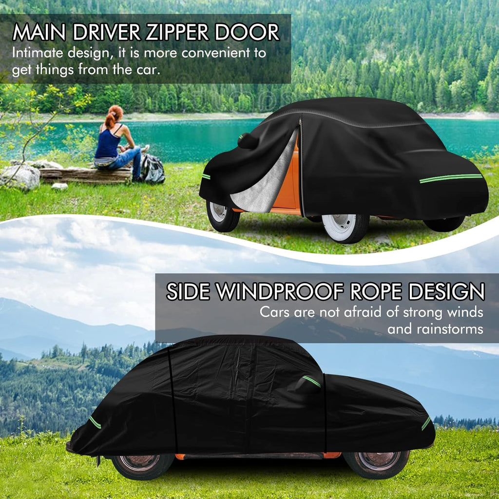 for VW 1960-1980 Volkswagen Beetle Bug Sedan 2-Door Saloon Car Covers 210D Outdoor Waterproof UV, Custom-fit Protective Full Covers with Cotton Layer, Zipper Door, Reflective Strip, Storage Bag