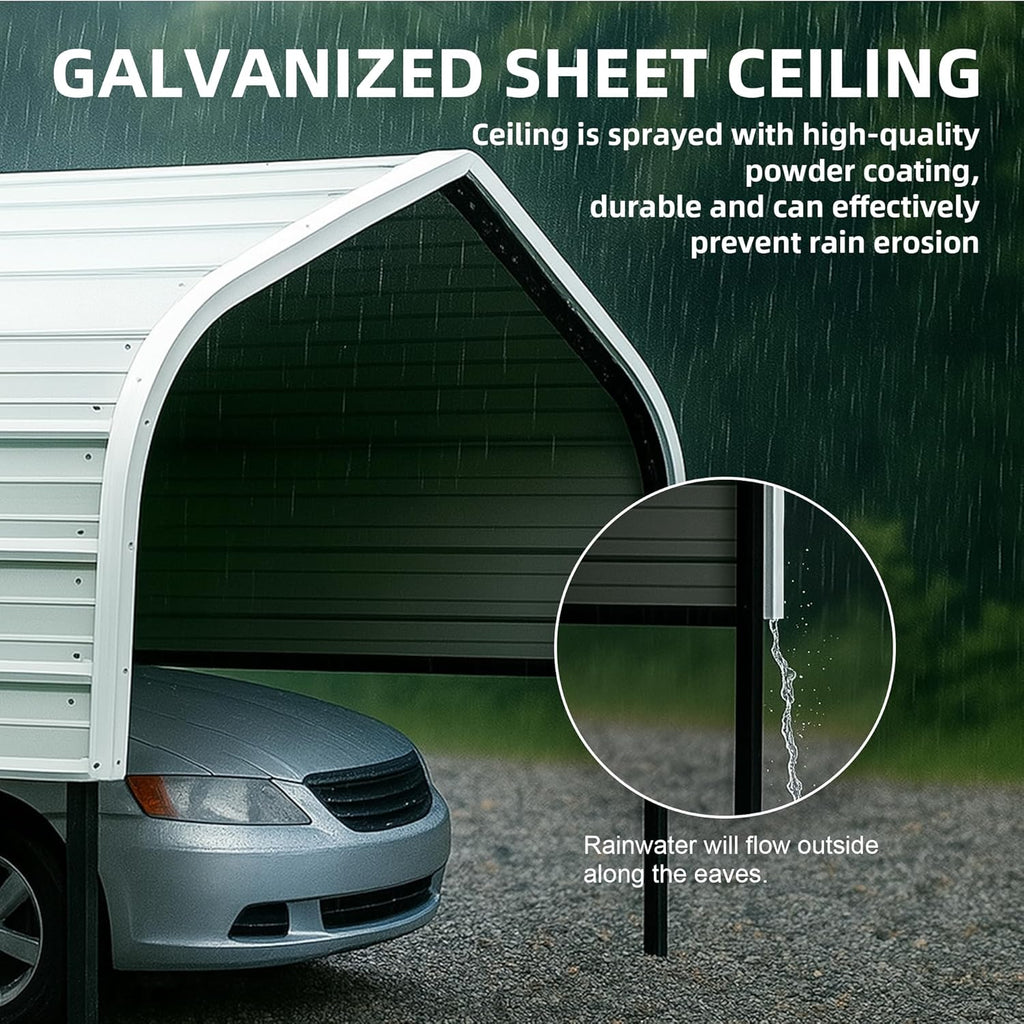 12x20 Metal Carport with Base Fixings Heavy Duty Garage Outdoor Chrome Plated Frame and Sheet Metal Construction Suitable for Boats, Cars, Tractors and Agricultural Equipment, White