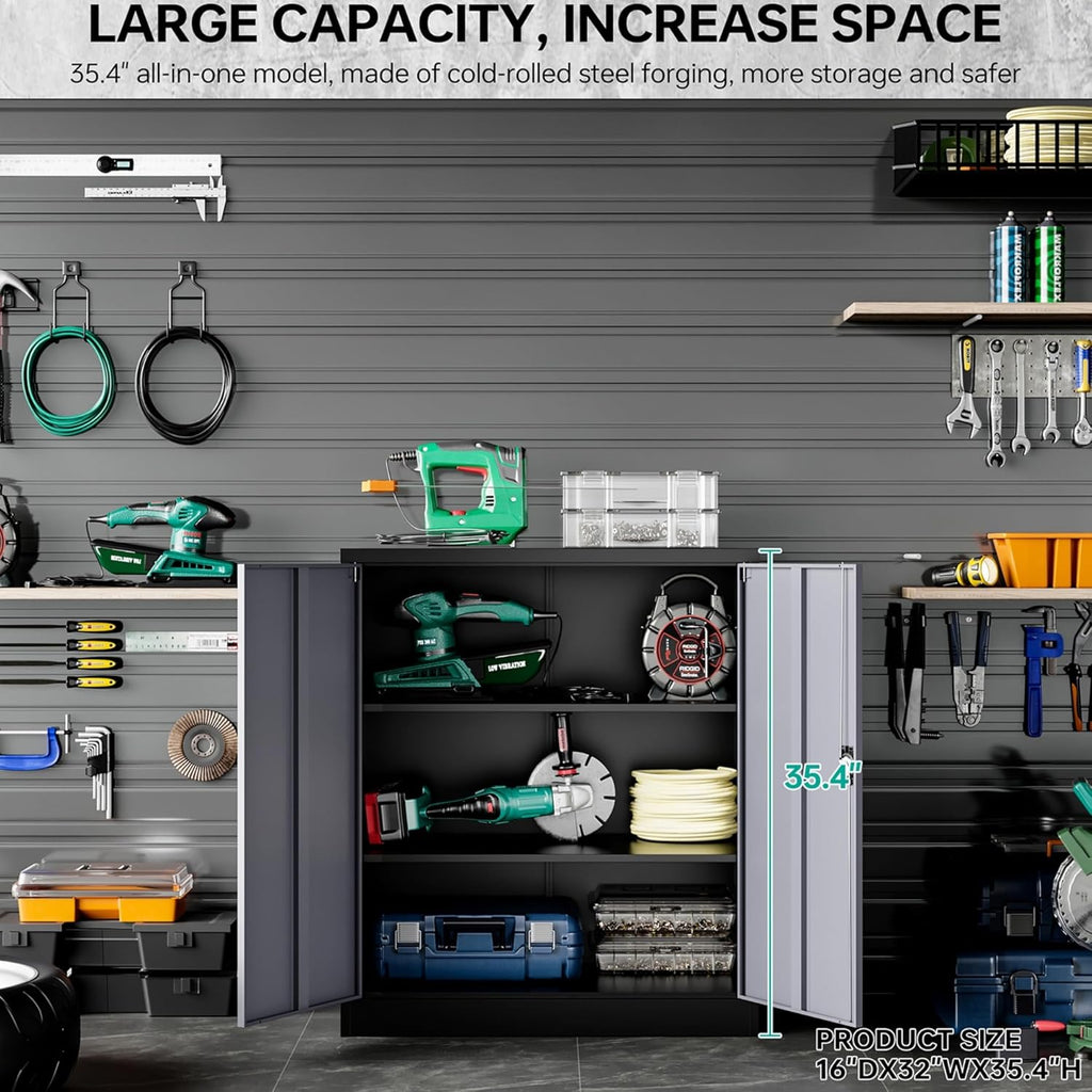 SISESOL Small Metal Cabinet with Shelves,36 inch Garage Storage Cabinet with Lock,Gray Metal Storage Cabinets with Locking Doors,Small Steel Lockable Cabinets for Home,Office,Shop,Garage