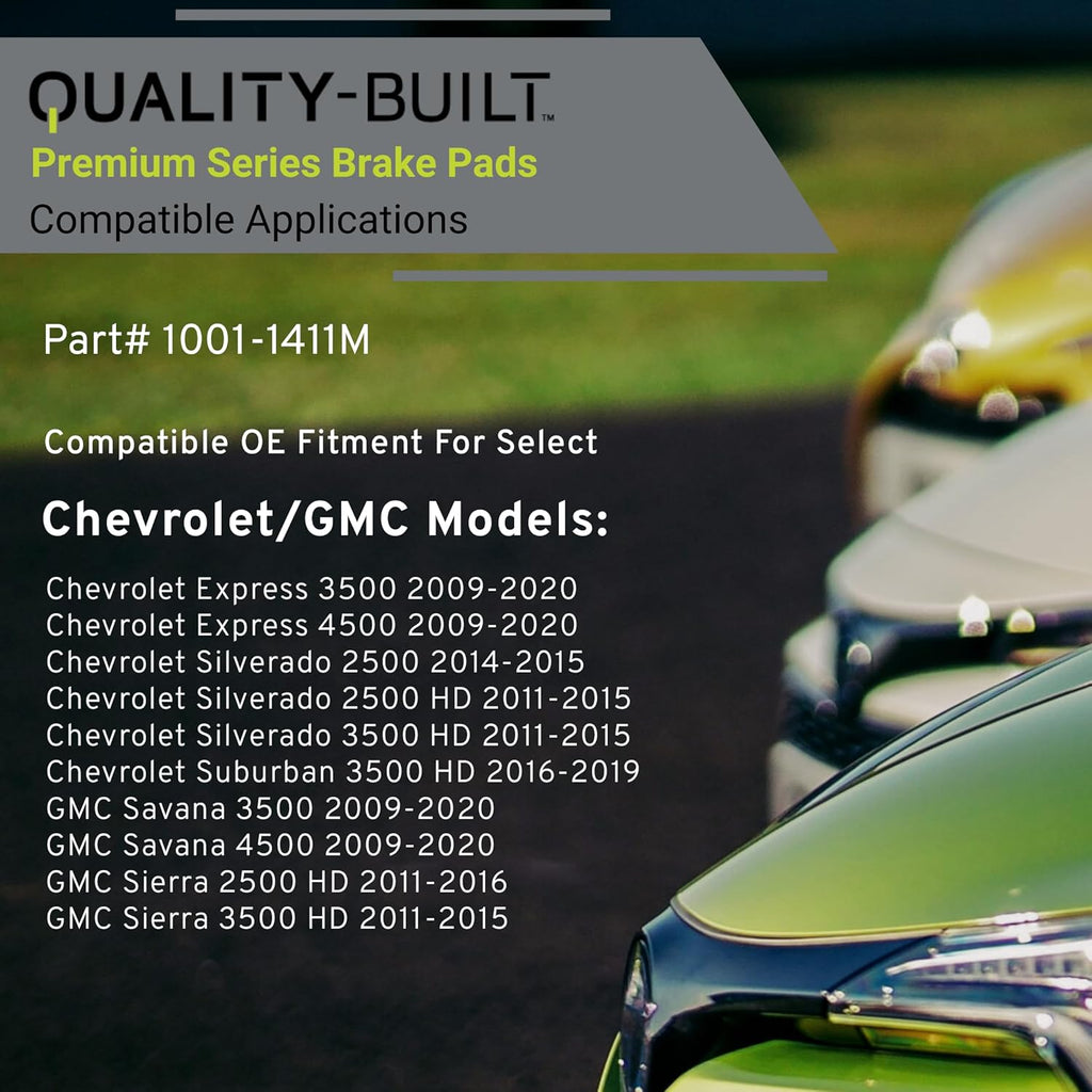 Premium Semi-Metallic Front Brake Pads (1001-1411M) Compatible with Chevrolet Silverado 2500 HD 2011, Silverado 3500 HD 2011, GMC Sierra 2500 HD 2011, Sierra 3500 HD 2011